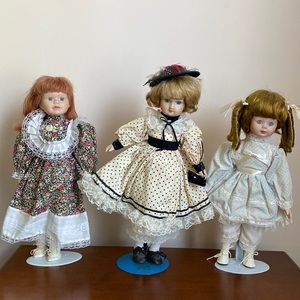 Lot of 3 Vintage Porcelain Dolls (90s)